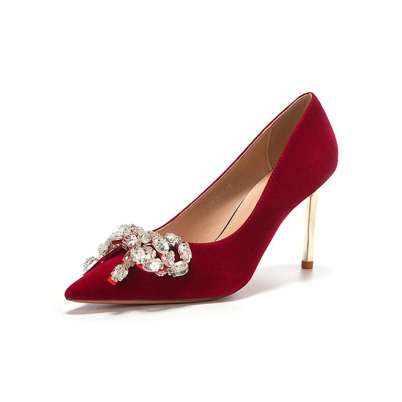 

Остроносые туфли на тонком каблуке из замши с бантом из страз, праздничный темперамент, свадебный банкет, красные свадебные туфли 40