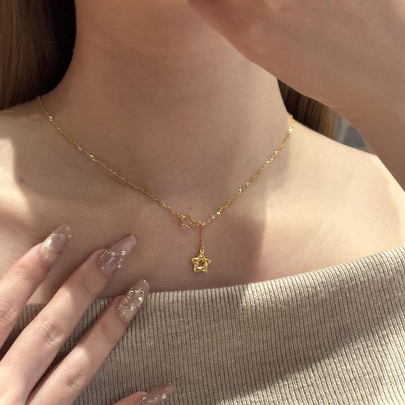 Sparkling Star Tassel Necklace Classic Design Hollow Out Ancient Gold Craftsm Art Crushed Ice Collar Chain Wedding Jewelry Gift