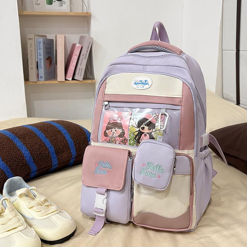 

Школьный рюкзак новый высококачественный в стиле колледжа свежий и милый контрастный цвет сумка для учеников средней школы легкий рюкзак фиолетовый