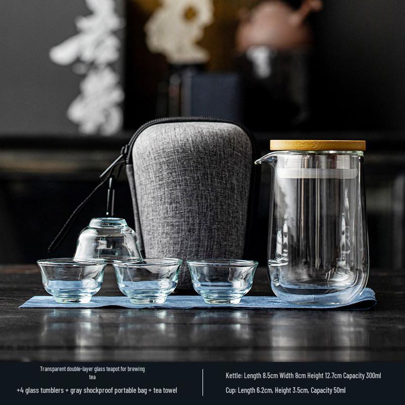 Double-Layer Transparent Glass Gong Dao Bei Tea Cup - Portable Heat-Insulating Kung Fu Tea Set