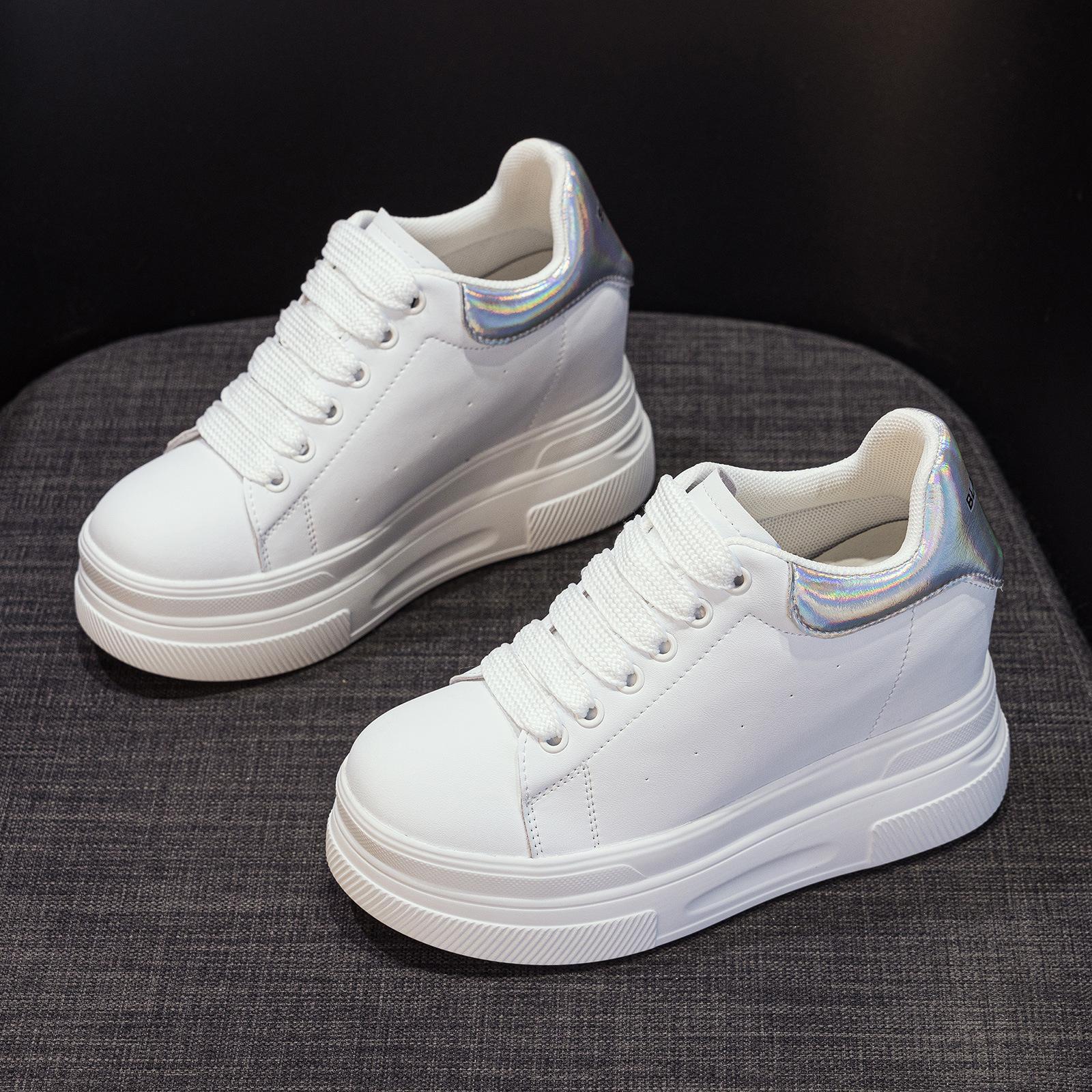 

Кожаные белые туфли на скрытой платформе, женские, весенние, новые, универсальные, на толстой подошве, туфли-маффины, легкие, маленькие кеды 39