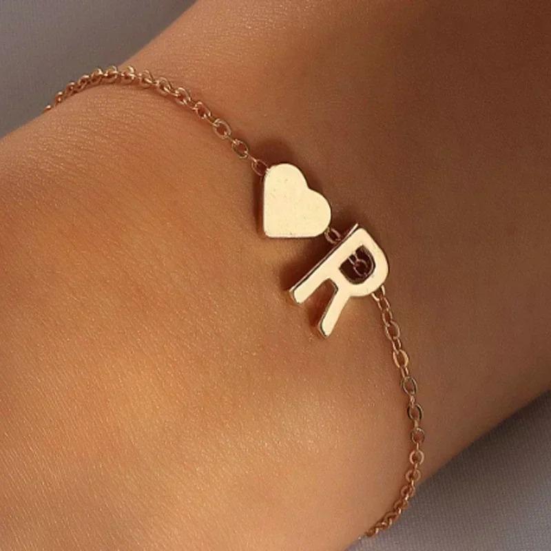 26 English Initial Letter Bracelets for Lovers Men Women 2026 New Simple DIY Personalized Name Alloy Bracelets Zircon