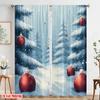 2pcs,2D Plane Printing Curtain Popular Christmas Tree Snow Winter Ornaments Durable Polyester (without Rod) Outdoor Decorations