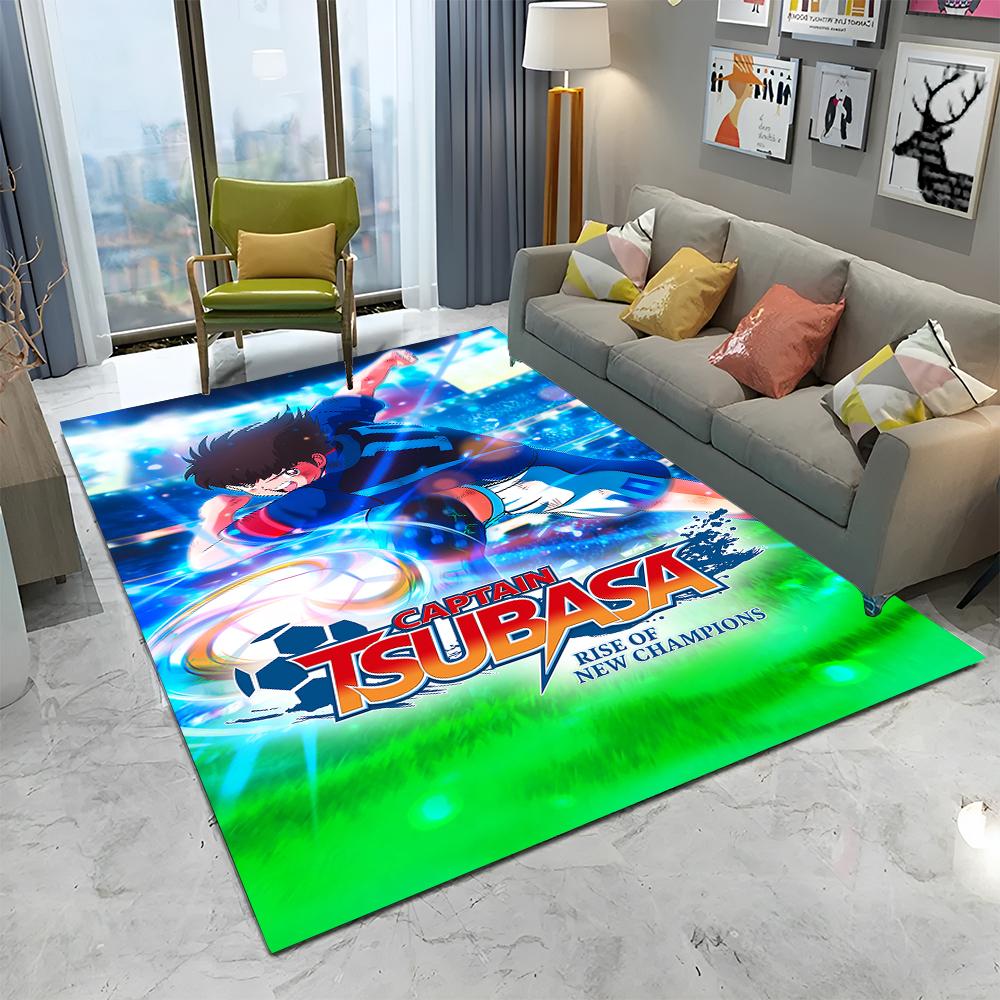 Anime Captain Tsubasa Fußball Cartoon Teppich für Zuhause Wohnzimmer Schlafzimmer Sofa Fußmatte Dekor, Kinder Teppich Rutschfeste Bodenmatte
