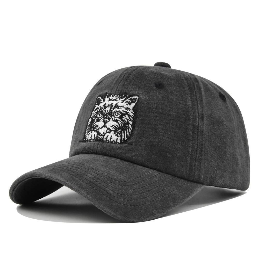 Vintage Cat Embroidery Baseball Cap - Distressed Adjustable Dad Hat For Women/Men Unisex Streetwear Cap