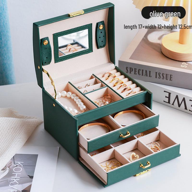 High-Capacity Multi-Layer Jewelry Organizer Box with Lock & Mirror