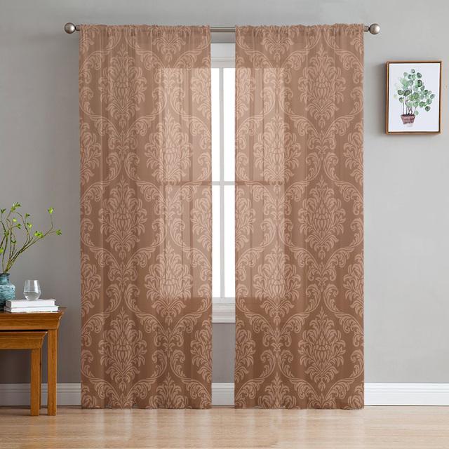 Artistico Beige Barocco Fiori retrò Tende in voile velate Trattamento per finestre Tenda in tulle in chiffon per cucina Soggiorno Camera da letto