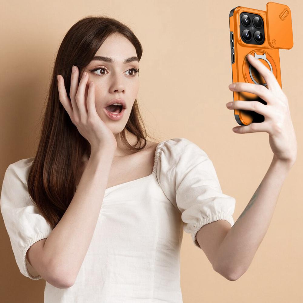 KEYSION 360° Rotating Ring Stand Phone Case for Xiaomi 17 Slide Camera Protection Magnetic Shockproof Back Cover for Xiaomi 17