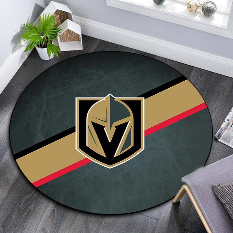 Vegas Golden Knights Runder Teppich, Teppich für Wohnzimmer Schlafzimmer Sofa Spielzimmer Dekor, Rutschfeste Bodenmatte