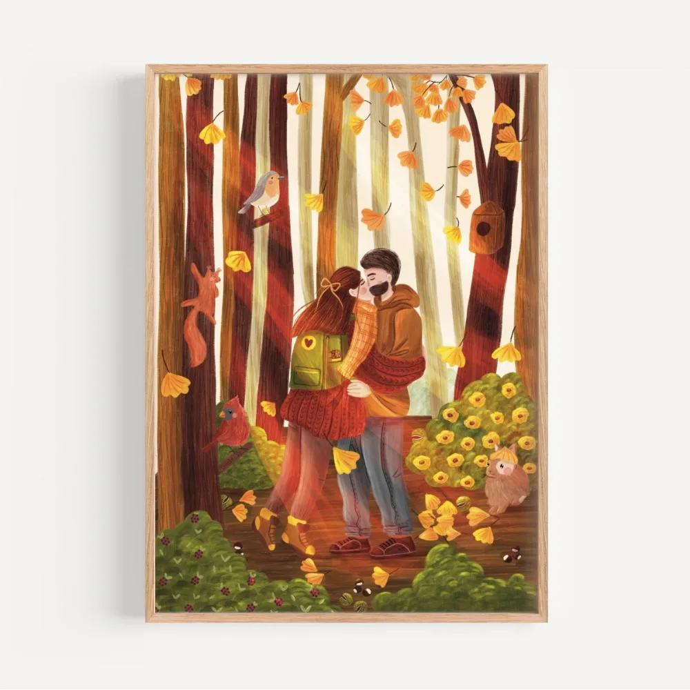 Modern Autumn Lovers Pumpkin Winter Forest Illustration Poster and Prints Canvas Printing Wall Art Picture for Living Room Decor