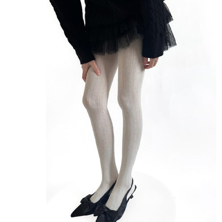 Women's Ribbed Cotton Tights with Flower Pattern High Elasticity Warmth Semi Opaque Pantyhose Slimming Leggings Hosiery