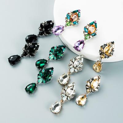 Drill Baroque Fashion Women Simple Drop-Shaped Glass Alloy Inlaid Earrings