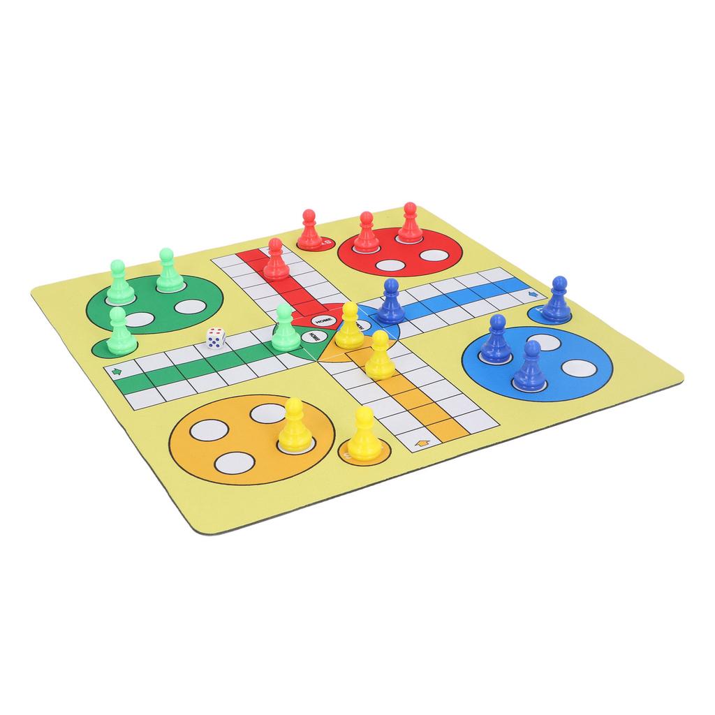 Flying Chess Set Rubber Cloth Travel Family Board Game Toy with 16 Chess Pieces Storage Bag and