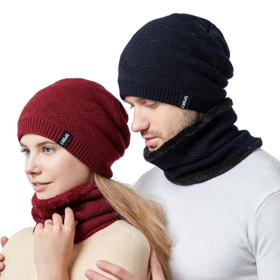

Autumn and winter new hats, scarf kits, wavy knitted splicing sleeves, caps, velvet warm ears M（56-58cm）