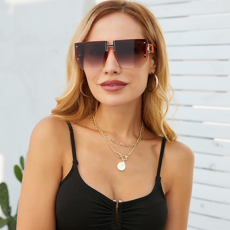 Sunglasses Women'S Uv Protection Large Frame Sunglasses Men'S Diamond Trimmed Rimless Sunglasses