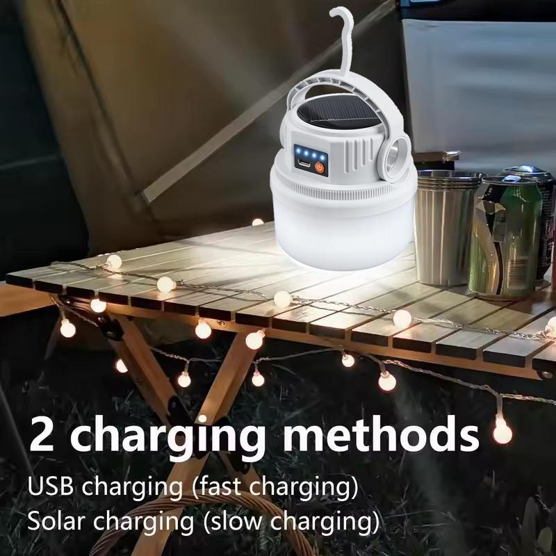 Solar Camping Lights Outdoor Waterproof Multifunctional Tent Flashlight Type-C And Solar Charge Atmosphere Light LED with Hook