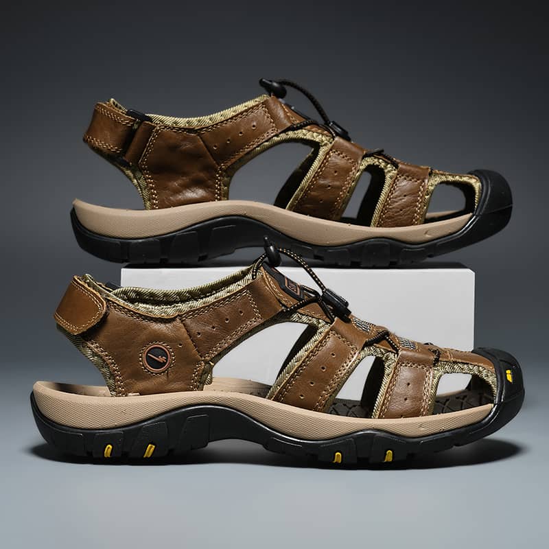 Summer Men Sandals Genuine Leather Mens Casual Shoes Outdoor Men Leather Sandals for Men Beach Shoes Roman Shoes Plus Size 38-46