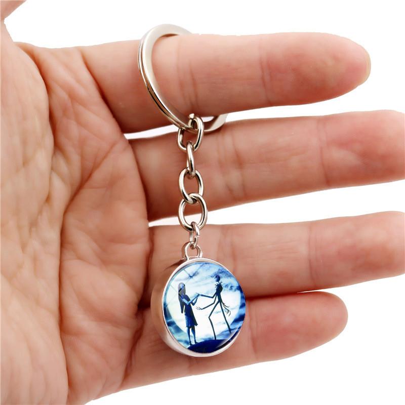 Elegant Nightmare Before Christmas Crystal Glass Ball Keychain Stylish Zinc Alloy Charm