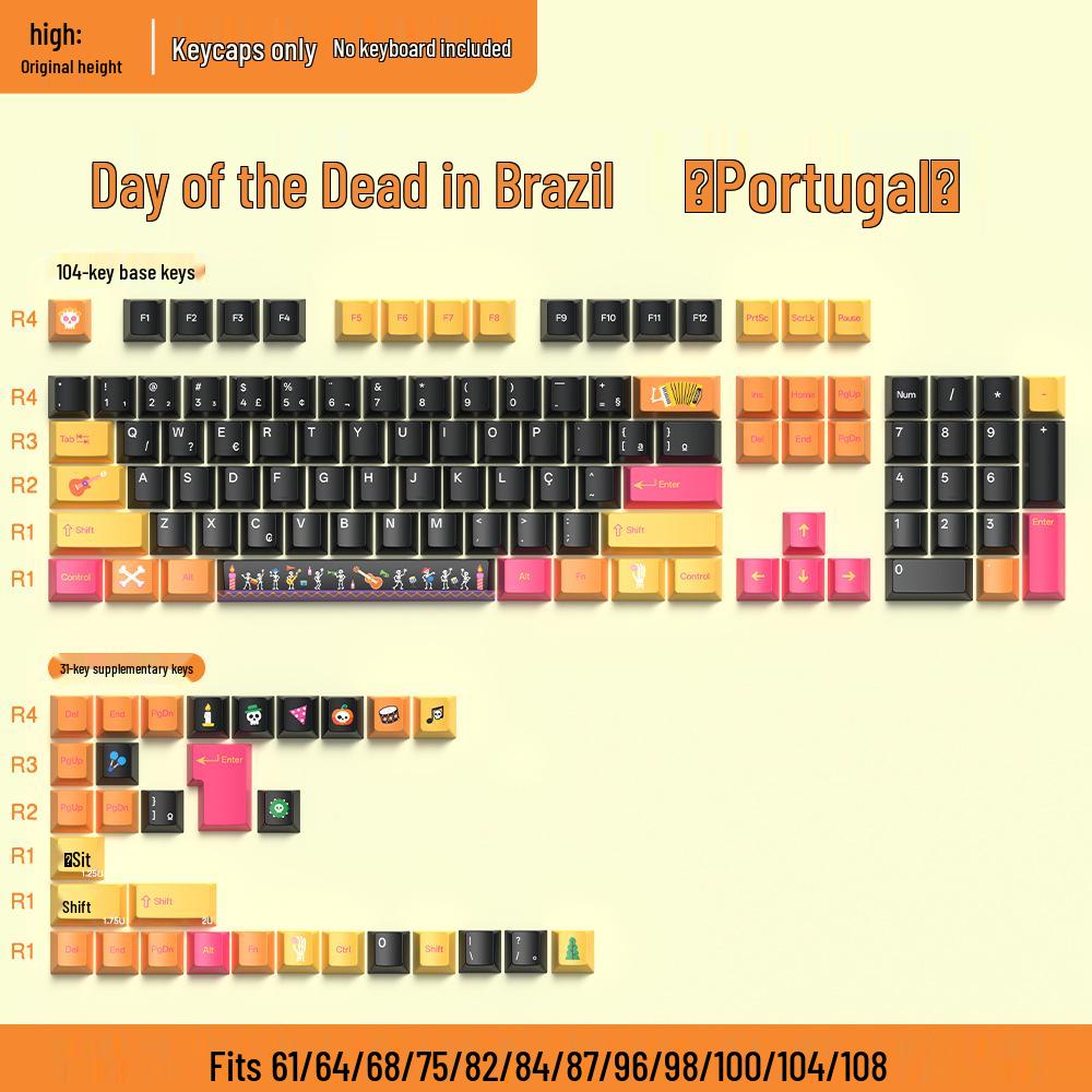 74-Key PBT Dye-Sublimated Keycaps, Original Height, Compatible with 60/61/68-Layout Mechanical Keyboards