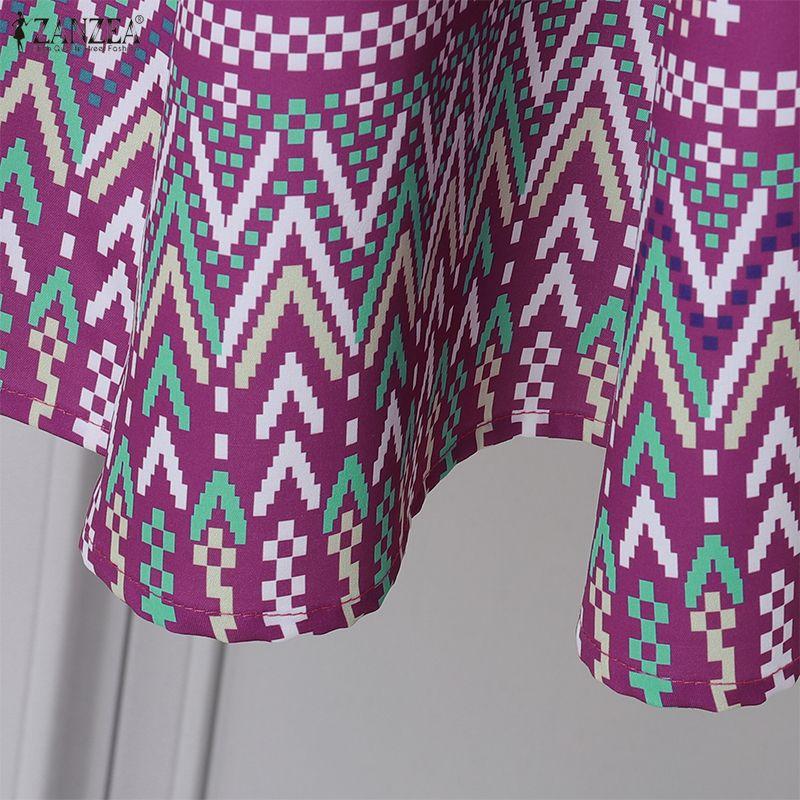 ZANZEA Women Summer V-Neck Short Sleeve Casual Print Dress