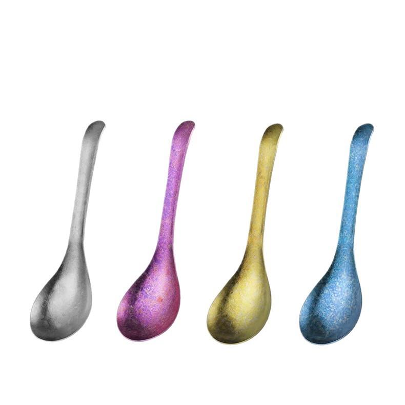 Full Titanium Soup Spoon, Chinese Ice Flower Titanium Alloy Spoon, Portable Dining Spoon, Home Camping Spoon