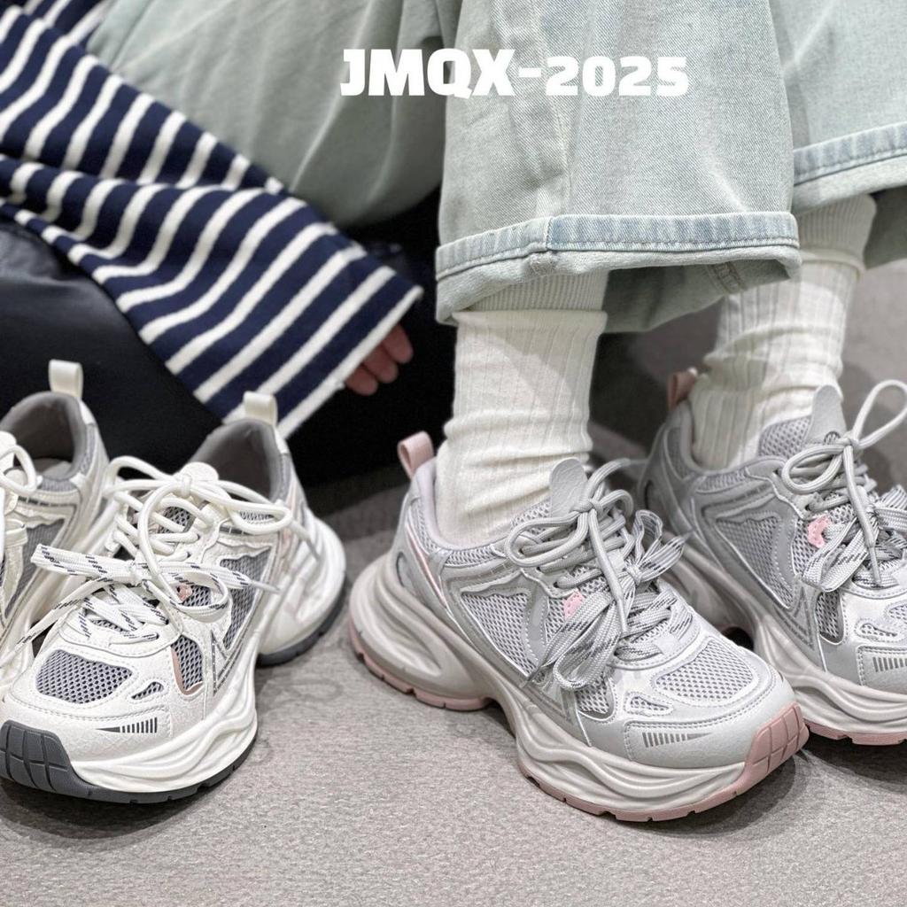 New super fire platform dad shoes women 2025 spring leather mesh breathable versatile lightweight sports and leisure shoes