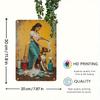 RetroBeautyDogMetalArt Retro Metal Wall Art 7.87x11.8" - "Beauty and Dog" Aluminum Panel, Woman Brushing Dog Decor for Home/Cafe