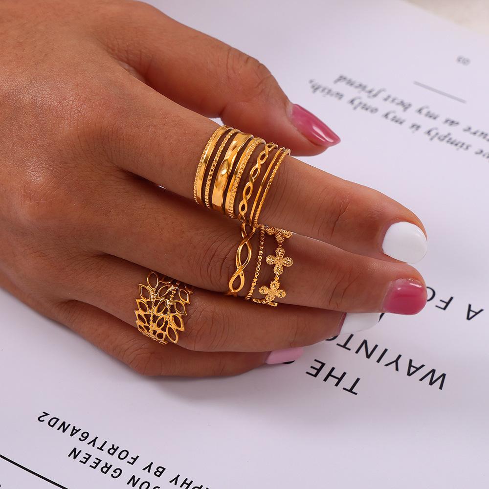 Fashion Commuting Simple Geometric Jewelry Hollow Multi-layer Texture Splicing Design Sense Index Finger Ring Titanium Steel Open Ring