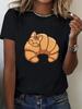 Cute Croissant Cat Cartoon Graphic Womens T Shirt Short Sleeve Crew Neck Funny Food Pet Mix Casual Daily Ladies Soft Tee Tops