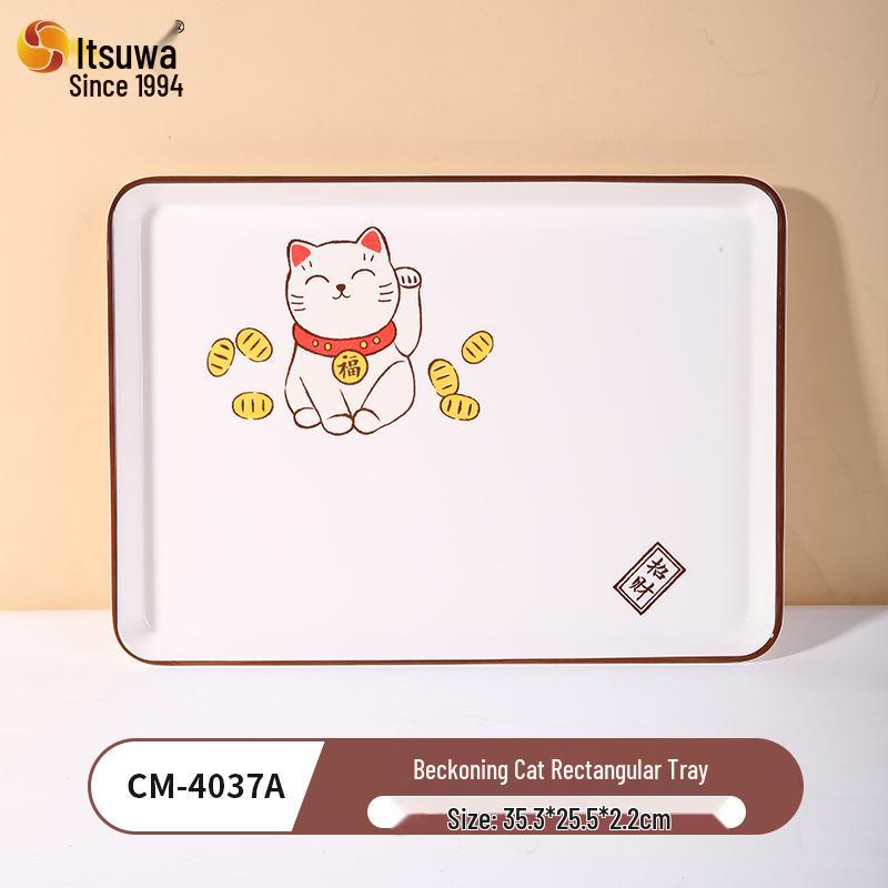 Five Harmony A5 Melamine Food-Grade Tableware: Lucky Cat Drop-Resistant, Easy-Clean Bowls, Plates, and Dishes for Home Use
