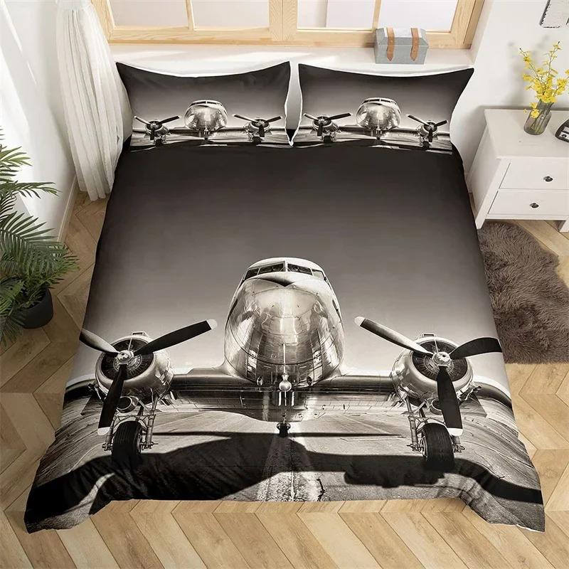 3D Airplane Duvet Cover King Aircraft Transportation Bedding Set Microfiber Globe Comforter Cover Helicopter Decor Quilt Cover