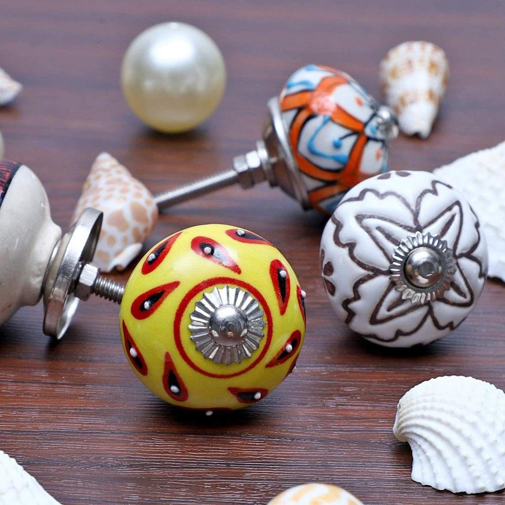 Vintage Kolorowe Ceramiczne Uchwyty do Szuflad Gałki i Uchwyty do Drzwi do Szafek Elementy Okucia do Dekoracji Wnętrz Domu Wielokolorowe) ( Paczka 6