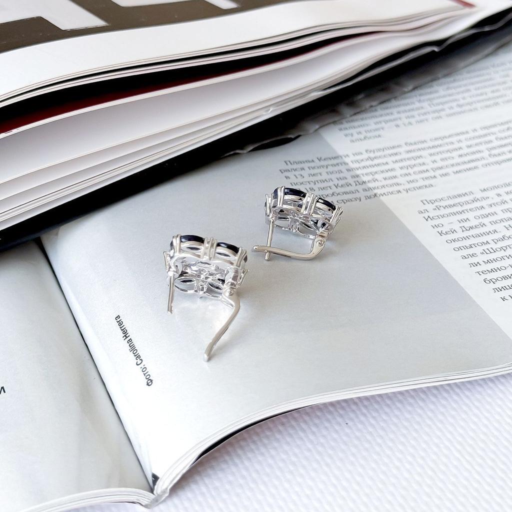 Silver Earrings with Natural Sapphire 7.05ct, Cubic Zirconia (2162582)