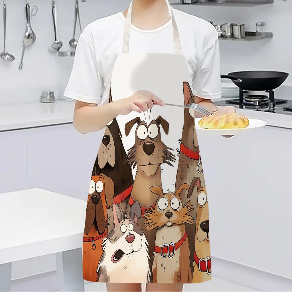 1pc Funny Cartoon Dog Group Painting Apron Linen Kids Children Art Craft Cooking Apron Pet Lover Gift Animal Print Design Wear