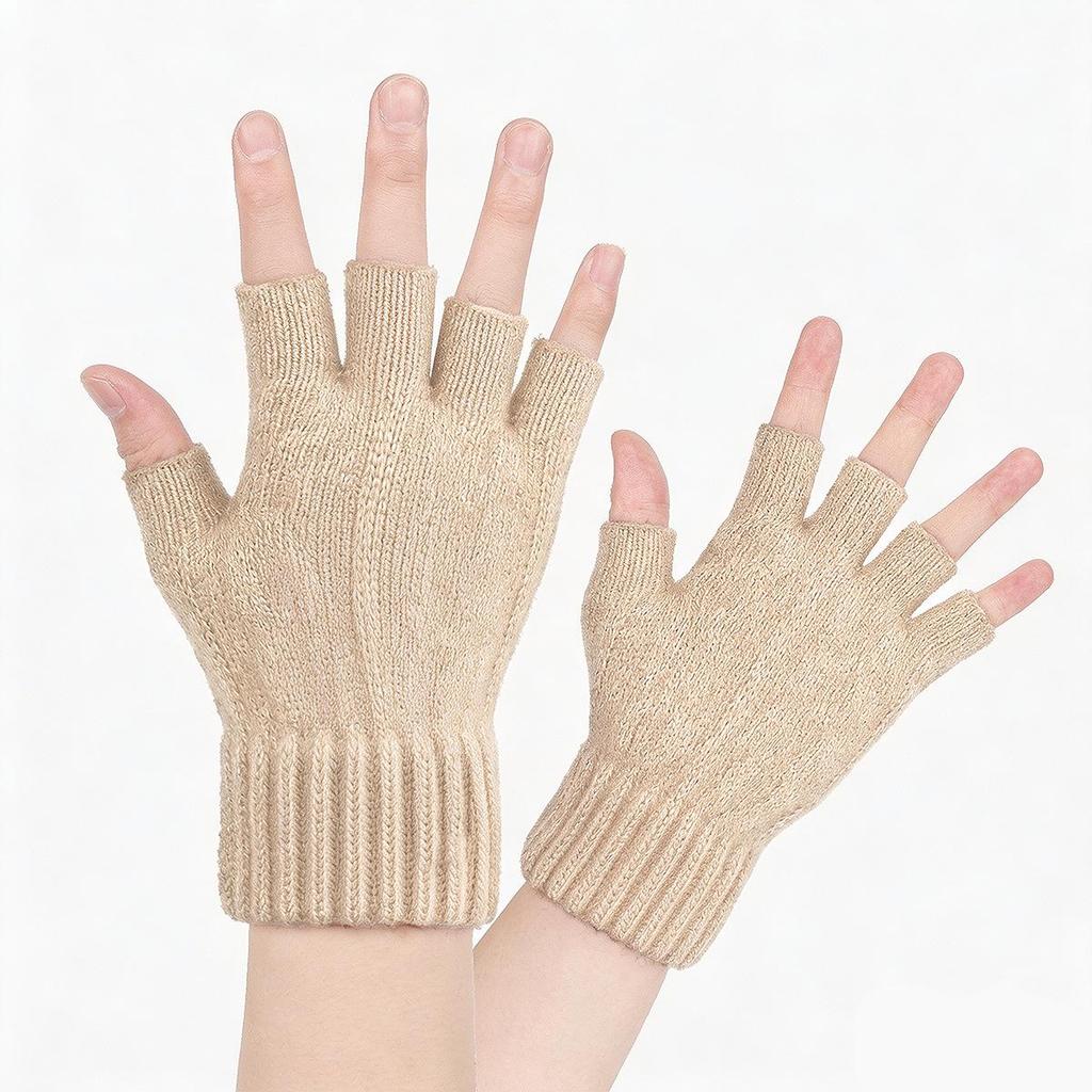 Alpaca Wool Unisex Half-Finger Gloves: Autumn & Winter Thickened Warm Knit, Cold-Proof.