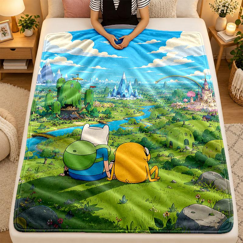 Flannel BlanketAdventure Time Cartoon Warm Soft Throw Blanket for Indoor Sofa Bed Living Room Use
