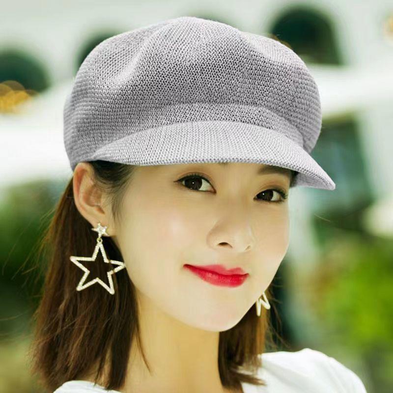 Women's Knitted Newsboy Cap Breathable Mesh Summer Beret Hat, Lightweight Hollow Out Peaked Cap for Casual Wear