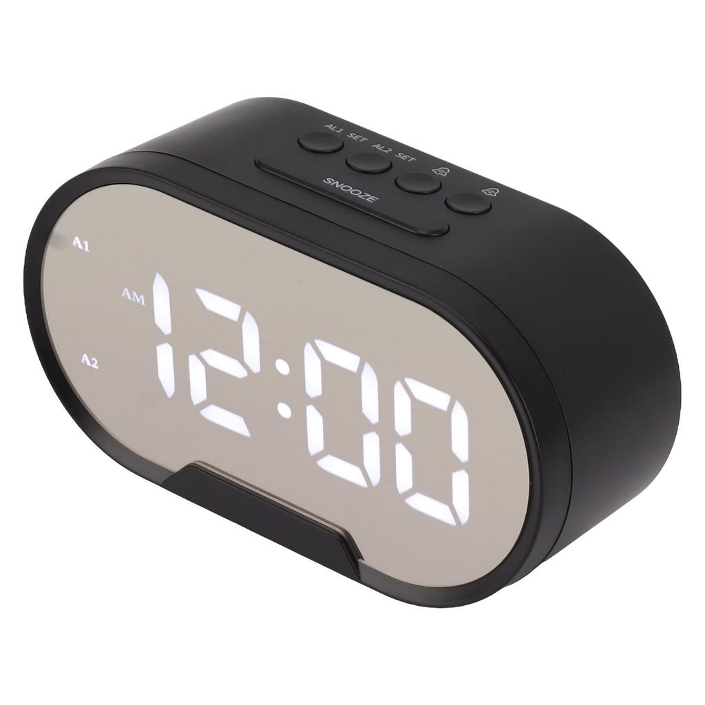 Digital Alarm Clock USB LED Display White Light Mirror Electronic Desktop Clock for Bedroom Living Room Office Black