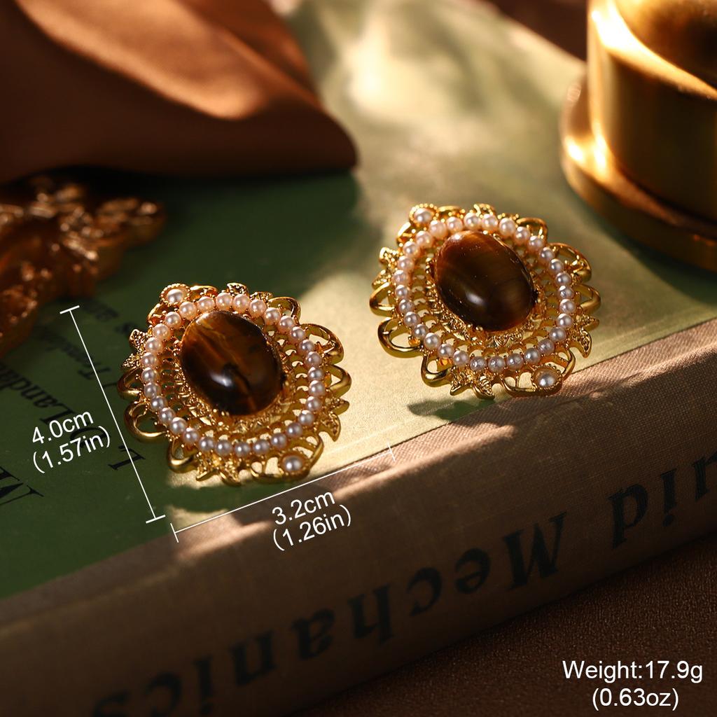 Court style medieval flower earrings retro niche exquisite temperament earrings pearl design versatile earrings