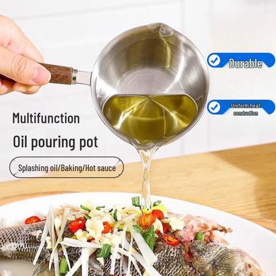 Mini garnek ze stali nierdzewnej do nalewania oleju z łyżką - Odporny na rozpryski i wielofunkcyjny