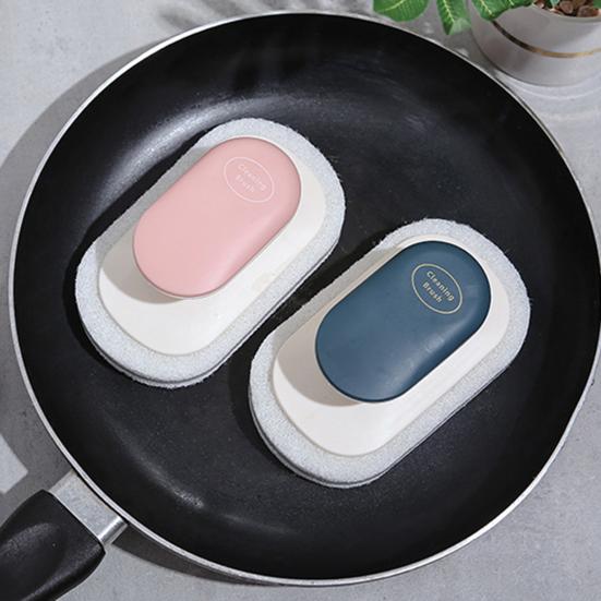 Pot Brush Ergonomic Handle Detachable Sponge Head Oil Stain Removal Stubborn Dirt Cleaning Brush Bathroom Cleaning Tool