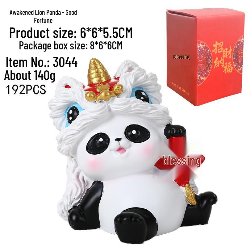 Panda Lion Dance Resin Figurine: Cute Home or Office Decor