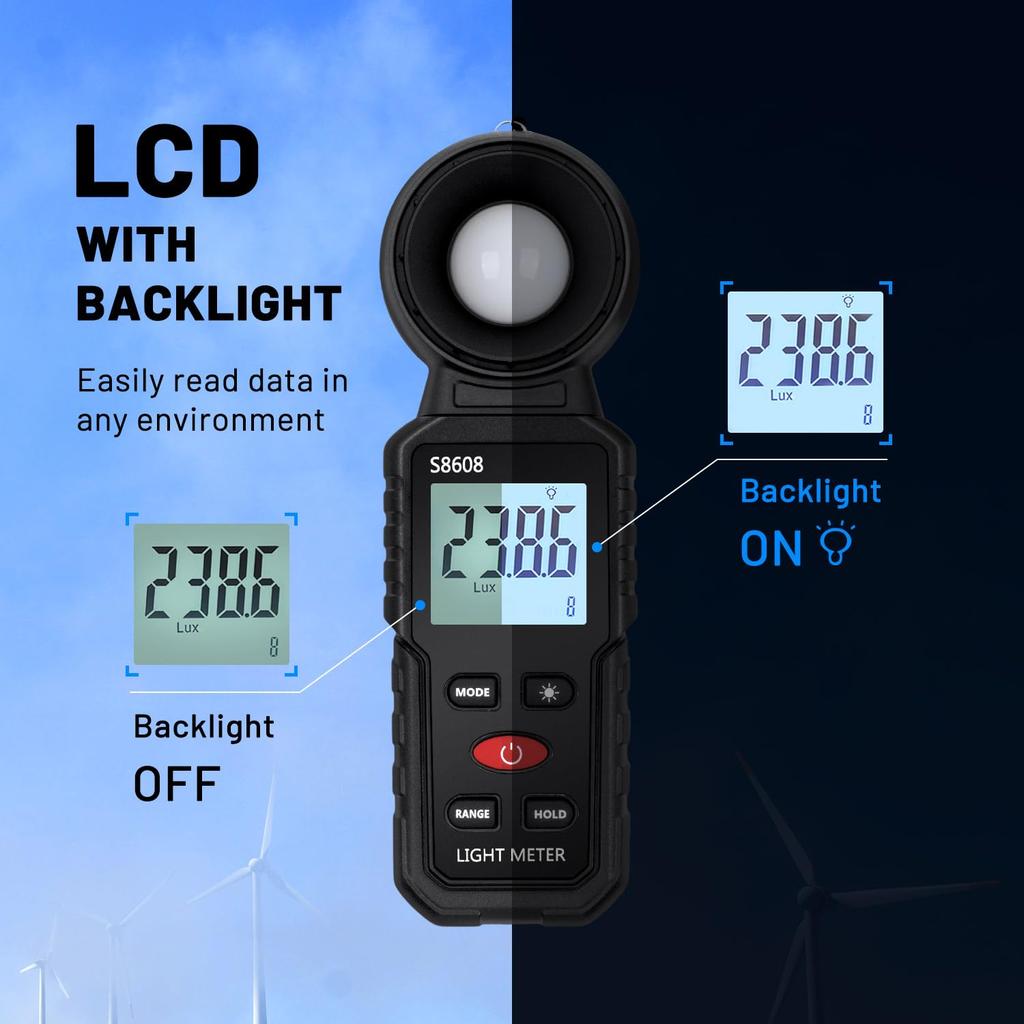 Mcbazel Digital Illuminance Lux LCD Brightness Plant Lighting Japanese Instruction Manual Included Black Meter, 200,000 Measurement, Display,