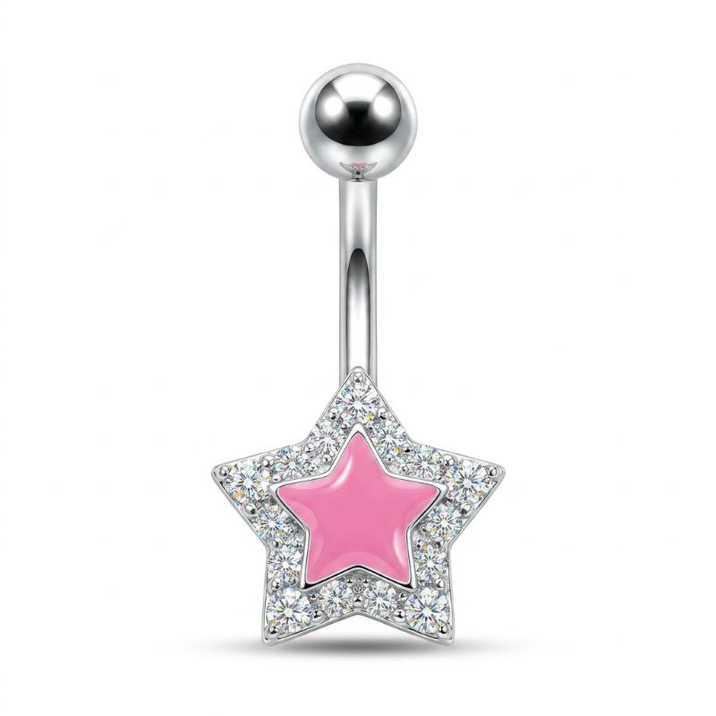 Stainless Steel Pentagram Star Belly Button Rings Shiny Navel Piercing Jewelry Sexy Belly Rings For Women Girls