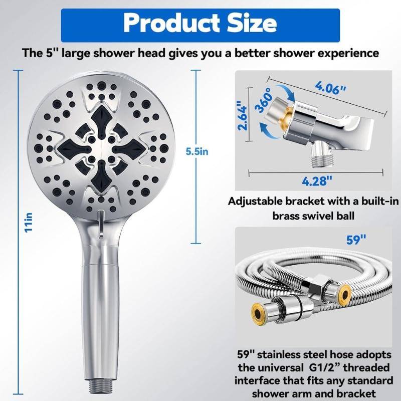 Upgraded Powerful Shower Head with 10 Spray Choice Adjustment Shower Head Multifunctional Shower Head for Bathroom