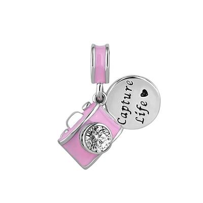 Ciondolo Europeo Argento Fotocamera Pavé Calcio Cane Fai da Te Perla Adatto Bracciale Charm Collana Bigiotto Gioielli Donna