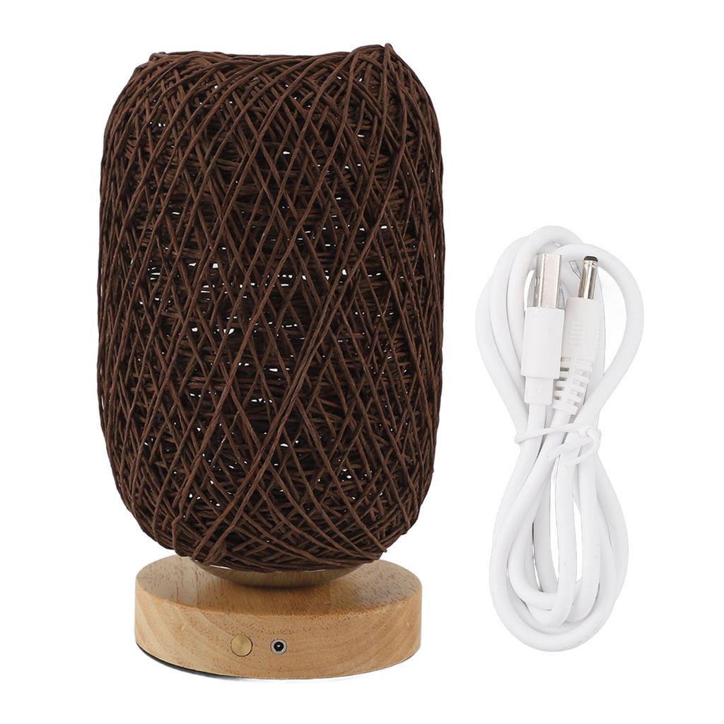 Table Lamp Rattan Wood Stepless Dimmable Warm Light Vintage LED Touch Control Beside Lamp for Bedroom Living Room
