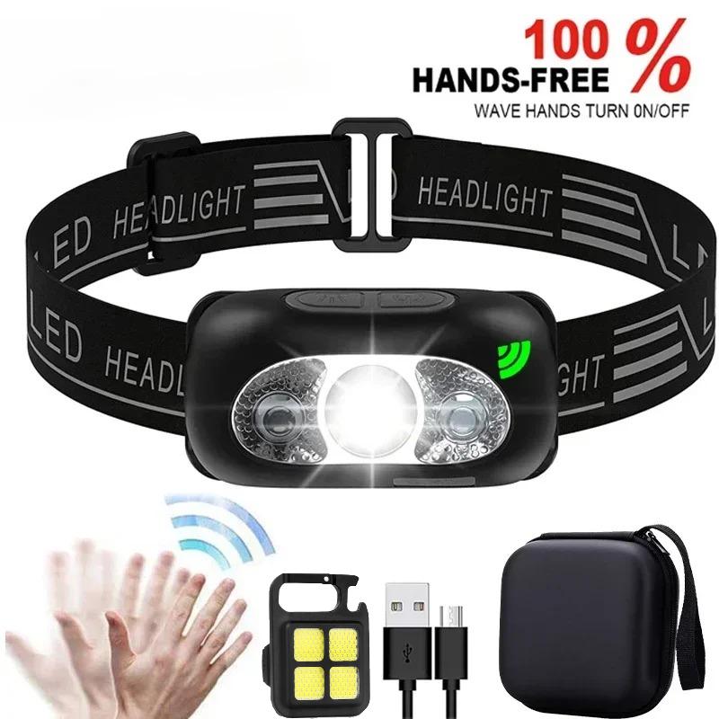 Strong Light Headlamp Portable LED Sensor Headlamp USB Rechargeable Head Flashlight Outdoor Camping Fishing Emergency Lantern