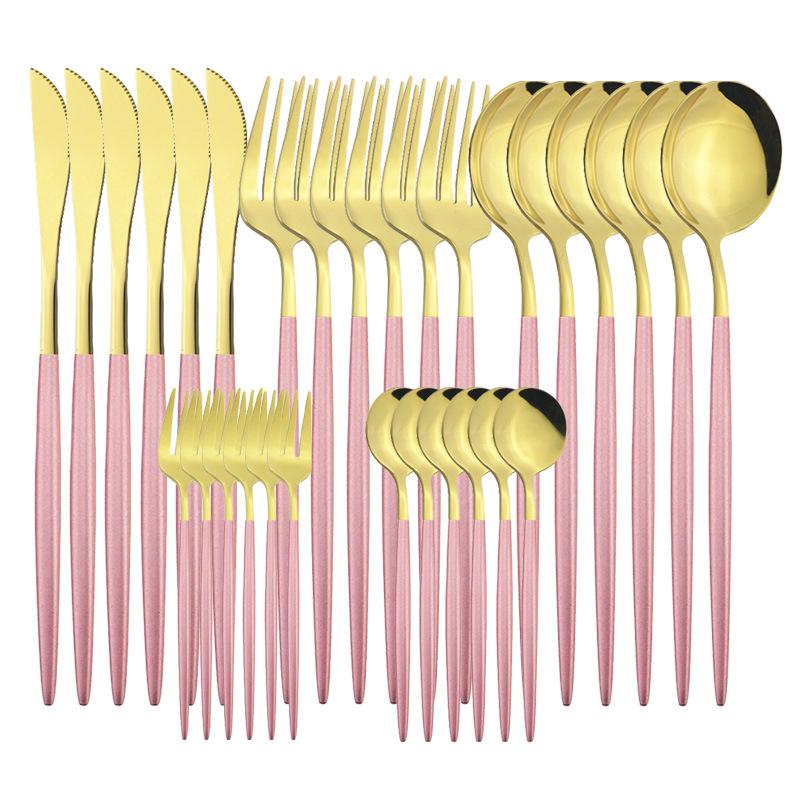 30Pcs Matte Gold Black Handle Tableware Set Stainless Steel Dinnerware Knife Fork Spoon Western Flatware Wedding Cutlery Set