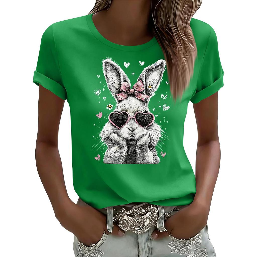 Women's Casual Printed T-Shirt Round Neck Pullover Short Sleeve Top
